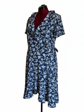 Time and Tru Navy Floral Wrap Midi Dress